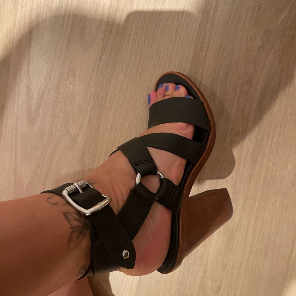 Frye Black Leather Heel Sandal